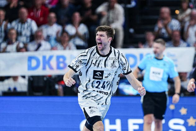 Lukas Zerbe celebrating a goal for THW Kiel, 24 GER, THW Kiel vs. SG Flensburg Handewitt, Handball, 1st Bundesliga, Matchday 6, 2026–2027 Season, September 26, 2026, Germany, THW Kiel vs. SG Flensburg Handewitt, Handball, 1st Bundesliga, Matchday 6, 2026–2027 Season, September 26, 2026, Kiel Copyright: xEibner-Pressefoto MarcelxvonxFehrnx EP_MFN