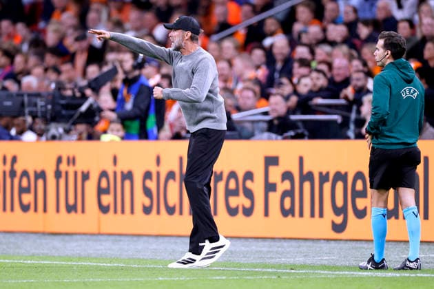 KLOPP Juergen, Head Coach of Team Germany, UEFA Nations League 2026–2027, Netherlands vs. Germany 1–1 on September 24, 2026, in Amsterdam. DFL regulations prohibit any use of photographs as image sequences and or quasi-video. Copyright: xLacixPerenyix