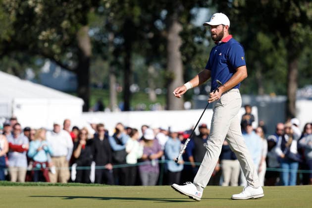 MEDINAH, IL - SEPTEMBER 26: Cameron Young of the United States during the Saturday four ball session of the Presidents Cup, September 26, 2026, at Medinah Country Club in Medinah, Illinois. (Photo by Matthew Maxey Icon Sportswire) GOLF: SEP 26 Presidents Cup EDITORIAL USE ONLY Icon260926040
