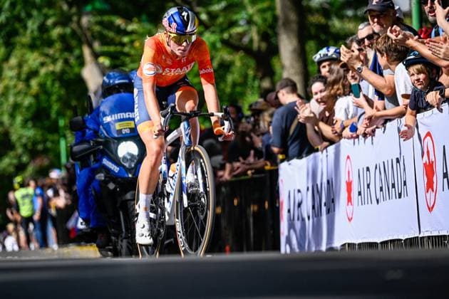 Dutch Demi Vollering is pictured in action during the elite women Road Race race (180,4 km) at the cycling World Championship, WM, Weltmeisterschaft in Montreal, Canada, Saturday 26 September 2026. The UCI road world championships are taking place from 20 to 27 September, in Montreal, Canada. JASPERxJACOBS x187905505x
