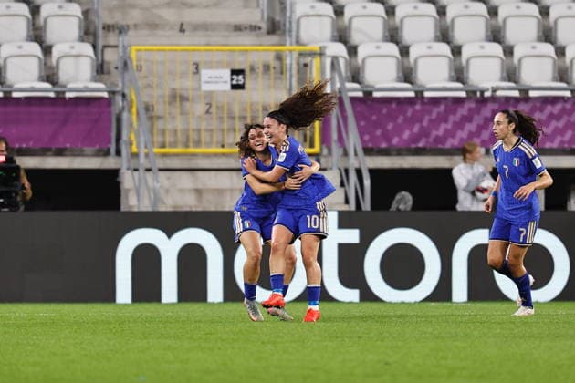 Giada Pellegrino Cimo (ITA), SEPTEMBER 26, 2026 - Football Soccer : Giada Pellegrino Cimo celebrate with team players after her goal during FIFA U-20 Women s World Cup Poland 2026 Bronze final match between Under-20 Italy - Under-20 Colombia at the Stadion Miejski LKS Lodz in Lodz, Poland. Noxthirdxpartyxsales  aflo_351151847 MutsuxKawamorix