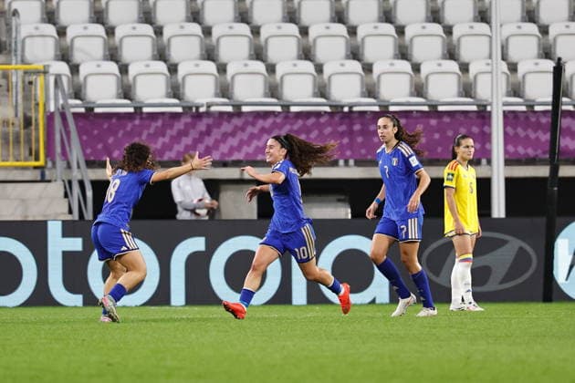 Giada Pellegrino Cimo (ITA), SEPTEMBER 26, 2026 - Football Soccer : Giada Pellegrino Cimo celebrate with team players after her goal during FIFA U-20 Women s World Cup Poland 2026 Bronze final match between Under-20 Italy - Under-20 Colombia at the Stadion Miejski LKS Lodz in Lodz, Poland. Noxthirdxpartyxsales  aflo_351151848 MutsuxKawamorix