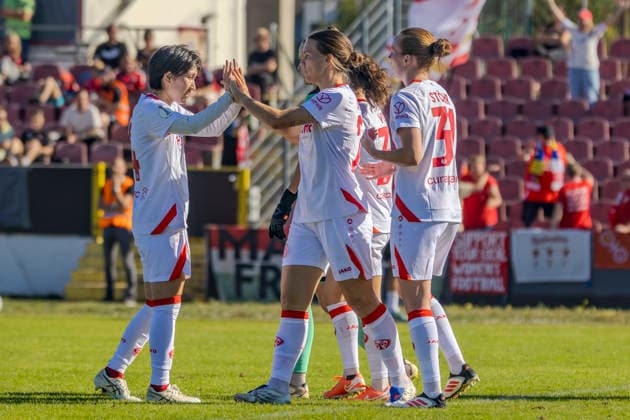 Ingolstadt, Germany, September 26, 2026, 2026–2027 DFB Women’s Cup, First Round: FC Ingolstadt 04 vs. FSV Mainz 05, 1–0. Pictured in the crowd: goal scorer Vital Kats of FSV celebrating with her teammates after the goal. 1–5. DFL and DFB regulations prohibit any use of photographs as image sequences and or quasi-video. ESV Stadion Bayern Copyright: xFotostandx xSchäferx