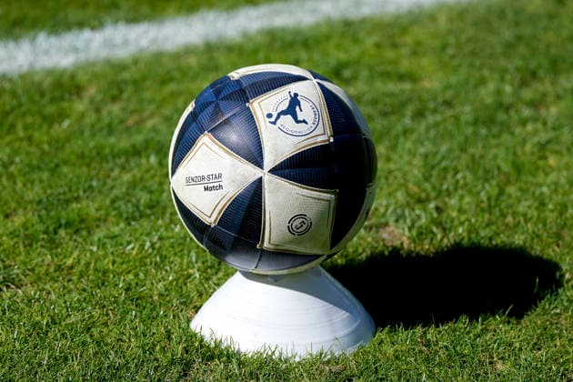 An Erima Senzor Star Match ball, Regionalliga Südwest, official game ball, official match ball, stock photo, stock image, symbol, cutout, single image, single photo, September 26, 2026, Mannheim, Germany, soccer, Regionalliga Southwest, VfR Mannheim, SG Barockstadt, Fulda, Lehnerz xozx