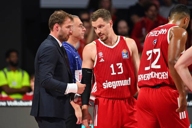 Coach Anton GAVEL (FCB) with Andreas OBST (FCB Basketball), BBL, 2026–2027 season: FC Bayern Munich vs. Alba Berlin on September 26, 2026, at BMW Park