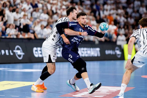 Kiel, September 26, 2026; Handball, 2026–27 Bundesliga 1, THW Kiel vs. SG Flensburg-Handewitt; Veron Nacinovic (THW Kiel), 93; Marko Grgic (SG Flensburg-Handewitt), 17