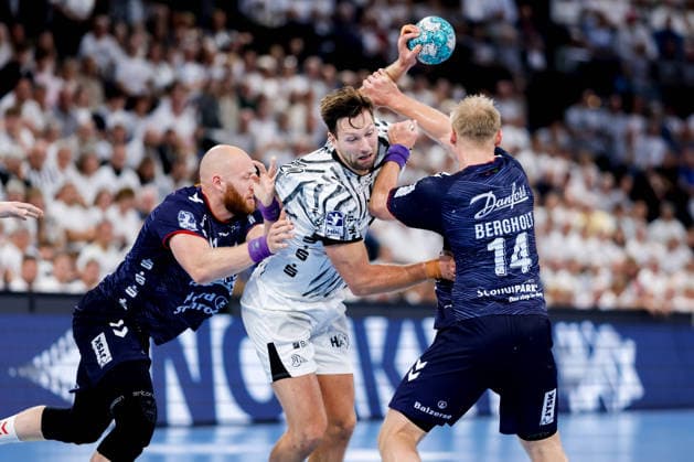 Kiel, September 26, 2026 Handball, 2026–27 Bundesliga 1, THW Kiel vs. SG Flensburg-Handewitt: Arnar Freyr Arnarsson (SG Flensburg-Handewitt), 41; Harald Reinkind (THW Kiel), 6; Emil Siersbaek Bergholt (SG Flensburg-Handewitt), 14