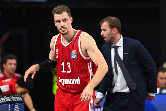 Andreas OBST, FCB; Hi, Coach Anton GAVEL, FCB Basketball, BBL, 2026–2027 season: FC Bayern Munich vs. Alba Berlin on September 26, 2026, at BMW Park