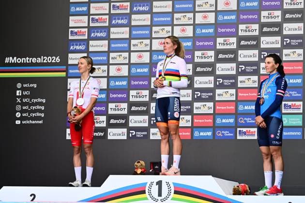 UCI 2026 Road World Championship, WM, Weltmeisterschaft Montreal 26 09 2026 MONTREAL, CANADA - SEPTEMBER 26 : Niewiadoma-phinney Katarzyna (POL), Vollering Demi (NED) and Longo Borghini Elisa (ITA) during the Women Elite cycling road race of the 2026 UCI Road World Championships 93th edition an UCI World Championships cycling race of 180.1 km with start in Montreal and finish in Montreal on September 26, 2026 in Montreal, Canada, 26 09 2026 Montreal Canada  Copyright: xPeterxDexVoechtx