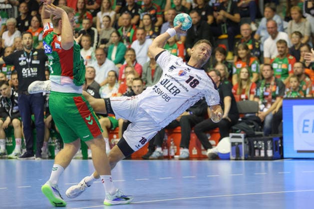 September 26, 2026, xtgx, Opel HBL Handball, SC Magdeburg vs. SG BBM Bietigheim emspor, from left: Fabian Wiederstein (Bietigheim), 18 shots on goal, goal scorers, scores a goal, goal, scores the goal (Magdeburg)
