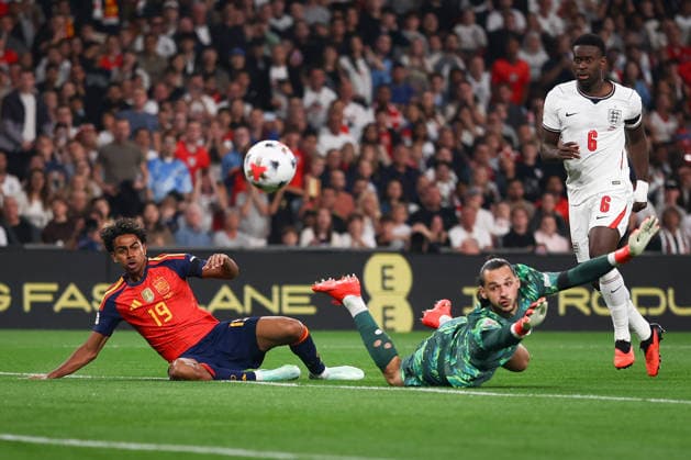 England v Spain, UEFA Nations League GOAL 0-1 Lamine Yamal of Spain scores during the England v Spain UEFA Nations League A Group 3 match at Wembley Stadium, London, England on 26 September 2026 Credit: Ian Stephen Every Second Media Editorial use only. All images are copyright Every Second Media Limited. No images may be reproduced without prior permission. Copyright: xIMAGO EveryxSecondxMediax ESM-2186-0022 IanxStephenx xEveryxSecondxMediax