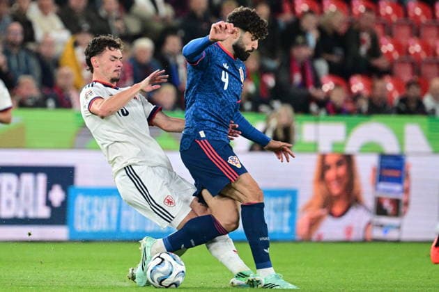 L-R Lukas Cerv (CZE) and Josko Gvardiol (CRO) in action during the UEFA Nations League, A3 group 1st round match: Czechia vs Croatia, in Prague, Czech Republic, on September 26, 2026. (CTKxPhoto MichalxKamaryt) CTKPhotoP2026092606105  CTKPhotoP2026092606105