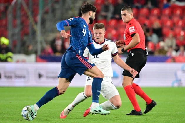 L-R Josko Gvardiol (CRO) and Lukas Cerv (CZE) in action during the UEFA Nations League, A3 group 1st round match: Czechia vs Croatia, in Prague, Czech Republic, on September 26, 2026. (CTKxPhoto MichalxKamaryt) CTKPhotoP2026092606108  CTKPhotoP2026092606108