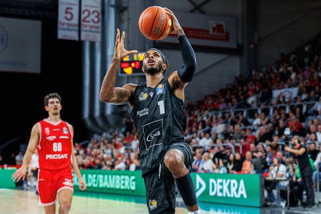 Justin Kier, MHP Riesen Ludwigsburg, 01, Single Image, Single Photo, Portrait, BMA365 Bamberg Baskets vs. MHP RIESEN Ludwigsburg, Basketball, easyCredit BBL, Matchday 3, September 26, 2026 BMA365 Bamberg Baskets vs. MHP RIESEN Ludwigsburg, basketball, easyCredit BBL, Matchday 3, September 26, 2026 Bamberg Copyright: xEibner-Pressefoto G.xSantemizx EP_EER