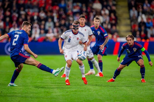 CZECHIA - CROATIA Michal Sadilek of Czechia and SK Slavia Praha and Petar Musa of Croatia and FC Dallas2&, Luka Modric of Croatia and AC Milan during UEFA Nations League - League A - Group A3 - Matchday 1 - football match between Czechia and Croatia. Fortuna Arena, Eden, Stadion, Prague, Czechia September 26, 2026. Photo by Branislav Racko Copyright: xx 080A9169