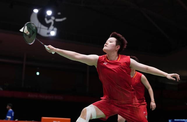 (260926) -- ICHINOMIYA, Sept. 26, 2026 -- Liu Shengshu (front) Tan Ning of team China compete during the 2nd round women s doubles badminton match against Kim Hyejeong Lee Yeonwoo of team South Korea at the 20th Asian Games Aichi-Nagoya 2026 in Ichinomiya of Aichi Prefecture, Japan, Sept. 26, 2026. ) (SP)JAPAN-ICHINOMIYA-ASIAN GAMES-BADMINTON-WOMEN S DOUBLES LixBo 