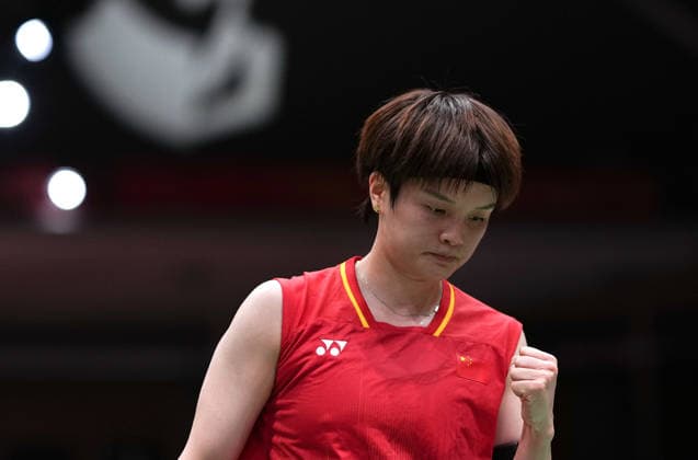 (260926) -- ICHINOMIYA, Sept. 26, 2026 -- Wang Zhiyi of China celebrates during the 3rd round women s singles badminton match against Kim Gaeun of South Korea at the 20th Asian Games Aichi-Nagoya 2026 in Ichinomiya of Aichi Prefecture, Japan, Sept. 26, 2026. ) (SP)JAPAN-ICHINOMIYA-ASIAN GAMES-BADMINTON-WOMEN S SINGLES LixBo 