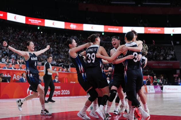 (260926) -- NAGOYA, Sept. 26, 2026 -- Players of South Korea celebrate after winning the women s final match of basketball between Japan and South Korea at the 20th Asian Games Aichi-Nagoya 2026 in Nagoya, Japan, Sept. 26, 2026. ) (SP)JAPAN-NAGOYA-ASIAN GAMES-BASKETBALL-WOMEN S FINAL-JPN VS KOR TaoxXiyi 