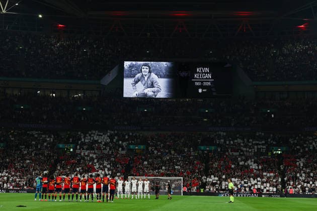 RECORD DATE NOT STATED 26th September 2026; Wembley Stadium, London, England; UEFA Nations League Football, England versus Spain; Tributes paid to Kevin Keegan before kick off JohnxPatrickxFletcher