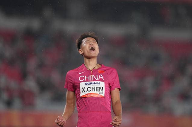 (260926) -- NAGOYA, Sept. 26, 2026 -- Chen Xinghua of China reacts after the men s decathlon 400m heat 2 of athletics at the 20th Asian Games Aichi-Nagoya 2026 in Nagoya, Japan, Sept. 26, 2026. ) (SP)JAPAN-NAGOYA-ASIAN GAMES-ATHLETICS-MEN S DECATHLON-400M LuixSiuxWai 