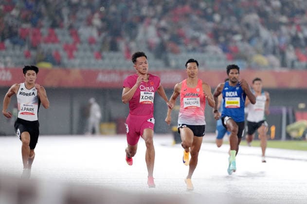 (260926) -- NAGOYA, Sept. 26, 2026 -- Chen Xinghua (2nd L) of China competes during the men s decathlon 400m of athletics at the 20th Asian Games Aichi-Nagoya 2026 in Nagoya, Japan, Sept. 26, 2026. ) (SP)JAPAN-NAGOYA-ASIAN GAMES-ATHLETICS-MEN S DECATHLON-400M JiaxYuchen 