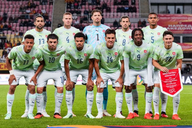 Soccer: UEFA Nations League 2026–2027, September 26, 2026, North Macedonia vs. Switzerland, Todor Proeski National Arena, Swiss National Team, team photo, squad, Swiss national team before the UEFA Nations League match Copyright: xValentinxDomgjonix
