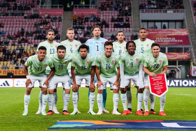 Soccer: UEFA Nations League 2026–2027, September 26, 2026, North Macedonia vs. Switzerland, Todor Proeski National Arena, Swiss National Team, team photo, squad, Swiss national team before the UEFA Nations League match Copyright: xValentinxDomgjonix