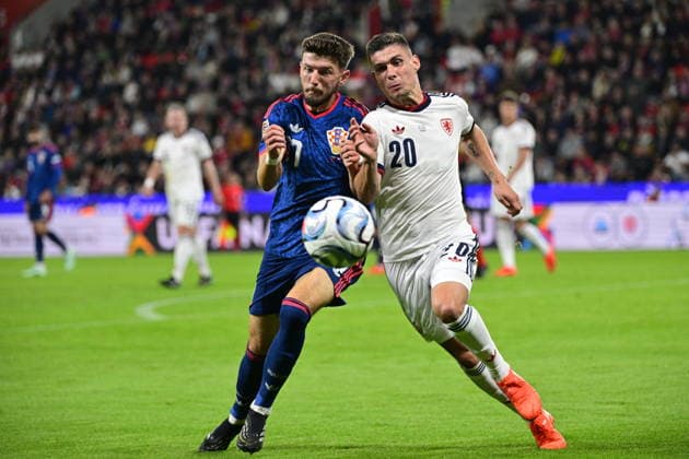 L-R Petar Sucic (CRO) and Jiri Slama (CZE) in action during the UEFA Nations League, A3 group 1st round match: Czechia vs Croatia, in Prague, Czech Republic, on September 26, 2026. (CTKxPhoto VitxSimanek) CTKPhotoP2026092606255  CTKPhotoP2026092606255