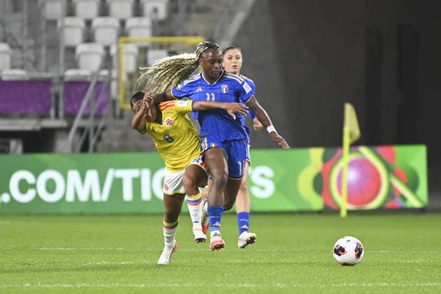 IPA89005431 - Mariana Mosquera (COL) and Karen Appiah (ITA) during the third-place match of the FIFA U-20 Women s World Cup between Italy and Colombia, held in ?ód?, Poland, on September 26, 2026  Copyright: xMichalxDubiel IPAxSportx xx IPA89005431