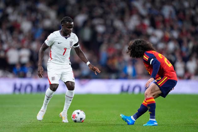 September 26, 2026, London, London, England: Bukayo Saka of England in action against Marc Cucurella of Spain during the UEFA Nations League 2026 27 League Phase MD1 Group A3 match between England and Spain at Wembley Stadium on September 26, 2026, in London, England. England V Spain - UEFA Nations League 2026 27 League Phase MD1 Group A3  - ZUMAa181 20260926_zaa_a181_118 Copyright: xDennisxAgyemanx