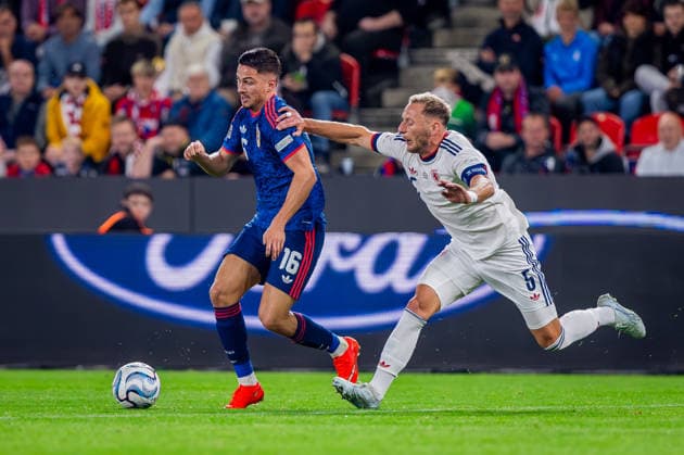CZECHIA - CROATIA Vladmir Coufal of Czechia and TSG 1899 Hoffenheim and Franjo Ivanovic of Croatia and RC Lens during UEFA Nations League - League A - Group A3 - Matchday 1 - football match between Czechia and Croatia. Fortuna Arena, Eden, Stadion, Prague, Czechia September 26, 2026. Photo by Branislav Racko Copyright: xx 080A9062