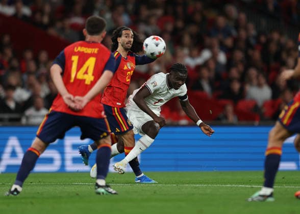RECORD DATE NOT STATED 26th September 2026; Wembley Stadium, London, England; UEFA Nations League Football, England versus Spain; Bukayo Saka of England taking a shot JohnxPatrickxFletcher