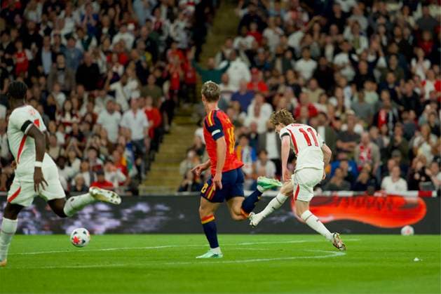 RECORD DATE NOT STATED Football - UEFA Nations League - Group A3 - England v Spain LONDON, ENGLAND - Saturday, September 26, 2026: England s Anthony Gordon scores the first equalising goal during the UEFA Nations League Group A3 match between England and Spain at Wembley Stadium. (Photo by Thomas Major Propaganda) LONDON Wembley Stadium GREATER LONDON ENGLAND  Copyright: xThomasxMajorx 2026-09-26-England_v_Spain-068