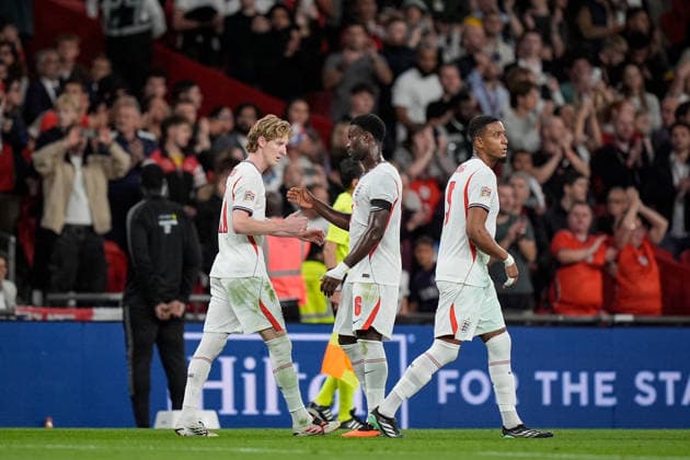 UEFA Nations League: England v Spain Anthony Gordon of England celebrates his goal to make it 1-1 during the UEFA Nations League match England vs Spain at Wembley Stadium, London, United Kingdom on 26 September 2026 (Photo by Maynard Manyowa News Images) London Wembley Stadium Greater London United Kingdom Copyright: xMaynardxManyowa NewsxImagesx