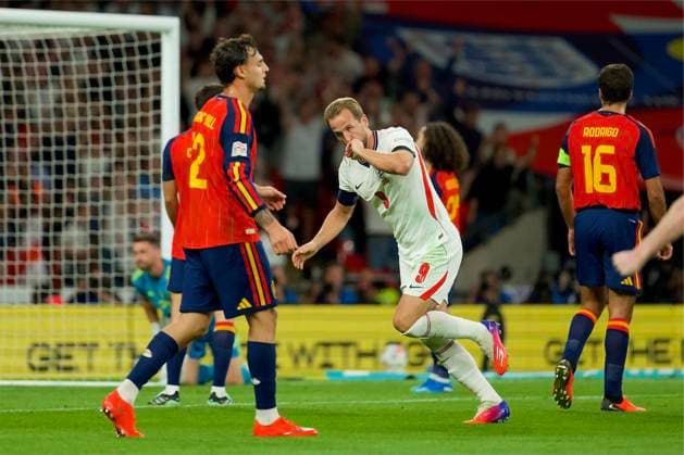 RECORD DATE NOT STATED Football - UEFA Nations League - Group A3 - England v Spain LONDON, ENGLAND - Saturday, September 26, 2026: England s Harry Kane celebrates after scoring his side s the second goal to make the score 2-1 during the UEFA Nations League Group A3 match between England and Spain at Wembley Stadium. (Photo by Thomas Major Propaganda) LONDON Wembley Stadium GREATER LONDON ENGLAND  Copyright: xThomasxMajorx 2026-09-26-England_v_Spain-073