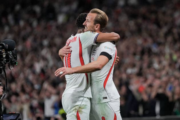 UEFA Nations League: England v Spain Harry Kane of England celebrates his goal to make it 2-1 during the UEFA Nations League match England vs Spain at Wembley Stadium, London, United Kingdom on 26 September 2026 (Photo by Maynard Manyowa News Images) London Wembley Stadium Greater London United Kingdom Copyright: xMaynardxManyowa NewsxImagesx