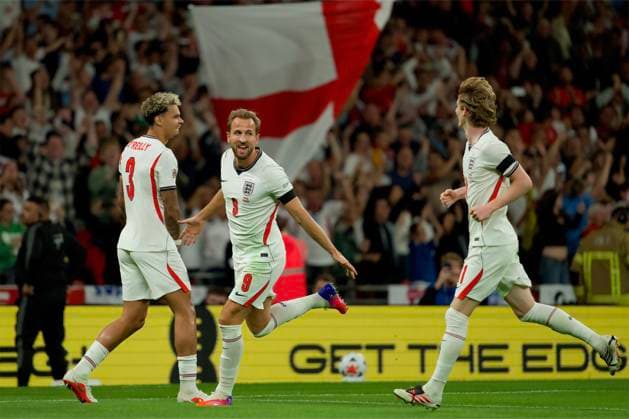 RECORD DATE NOT STATED Football - UEFA Nations League - Group A3 - England v Spain LONDON, ENGLAND - Saturday, September 26, 2026: England s Harry Kane celebrates after scoring his side s the second goal to make the score 2-1 during the UEFA Nations League Group A3 match between England and Spain at Wembley Stadium. (Photo by Thomas Major Propaganda) LONDON Wembley Stadium GREATER LONDON ENGLAND  Copyright: xThomasxMajorx 2026-09-26-England_v_Spain-074