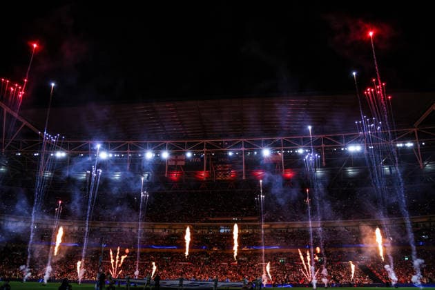 RECORD DATE NOT STATED 26th September 2026; Wembley Stadium, London, England; UEFA Nations League Football, England versus Spain; Pyro inside Wembley Stadium before kick off JohnxPatrickxFletcher