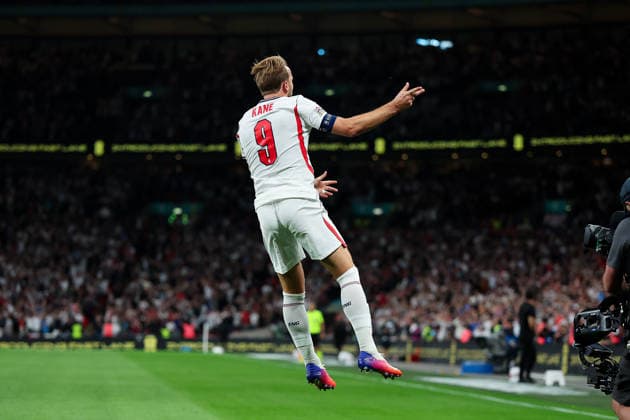 RECORD DATE NOT STATED 26th September 2026; Wembley Stadium, London, England; UEFA Nations League Football, England versus Spain; Harry Kane of England celebrates after scoring his sides 2nd goal in the 40th minute to make it 2-1 JohnxPatrickxFletcher