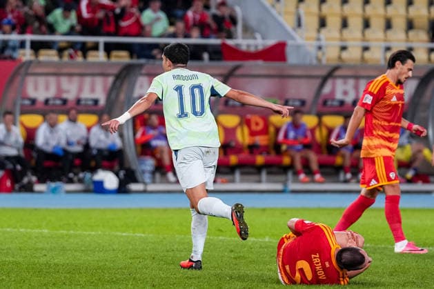 Soccer: UEFA Nations League 2026–2027, September 26, 2026, North Macedonia vs. Switzerland, National Arena Todor Proeski, Zeki Amdouni 10; Switzerland celebrates after scoring the 2–0 goal, goal, goal celebration Copyright: xValentinxDomgjonix