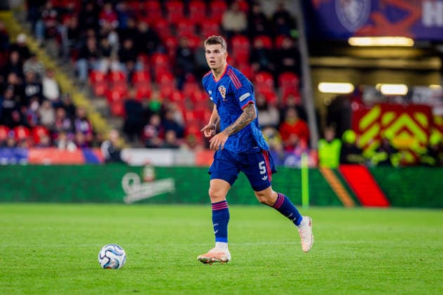 CZECHIA - CROATIA Luka Vuskovic of Croatia and Brighton and Hove Albion on the ball during UEFA Nations League - League A - Group A3 - Matchday 1 - football match between Czechia and Croatia. Fortuna Arena, Eden, Stadion, Prague, Czechia September 26, 2026. Photo by Branislav Racko Copyright: xx 080A9339