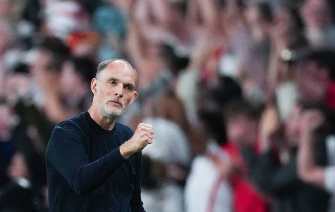 England v Spain Group 3 UEFA Nations League - Season 2026 2027 - Wembley Stadium England head coach Thomas Tuchel r celebrates 2nd goal 2-1 during the England v Spain UEFA Group 3 Nations League Match at Wembley Stadium London, Season 26 27, September 27 2026 London United Kingdom
