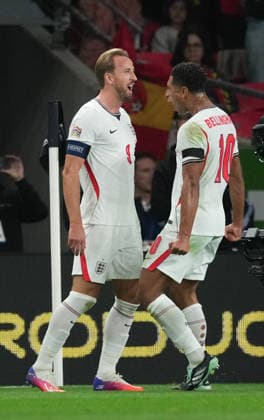 England v Spain Group 3 UEFA Nations League - Season 2026 2027 - Wembley Stadium England s Harry Kane (9) celebrates with England s Jude Bellingham (10) after scoring 2nd goal 2-1 during the England v Spain UEFA Group 3 Nations League Match at Wembley Stadium London, Season 26 27, September 27 2026 London United Kingdom