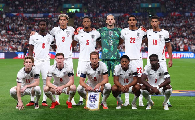 London, England, 26th September 2026. England team photo during the England vs Spain UEFA Nations League match at Wembley Stadium, London. Picture credit should read: Paul Terry Sportimage EDITORIAL USE ONLY. No use with unauthorised audio, video, data, fixture lists, club league logos or live services. Online in-match use limited to 120 images, no video emulation. No use in betting, games or single club league player publications. SPI_056_PT_England_Spain SPI-5020-0055