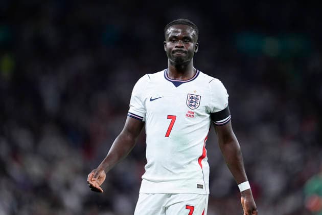 September 26, 2026, London, London, England: Bukayo Saka of England laments during the UEFA Nations League 2026 27 League Phase MD1 Group A3 match between England and Spain at Wembley Stadium on September 26, 2026, in London, England. England V Spain - UEFA Nations League 2026 27 League Phase MD1 Group A3  - ZUMAa181 20260926_zaa_a181_139 Copyright: xDennisxAgyemanx