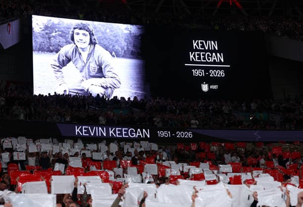 London, England, 26th September 2026. Tributes to Kevin Keegan during the England vs Spain UEFA Nations League match at Wembley Stadium, London. Picture credit should read: Paul Terry Sportimage EDITORIAL USE ONLY. No use with unauthorised audio, video, data, fixture lists, club league logos or live services. Online in-match use limited to 120 images, no video emulation. No use in betting, games or single club league player publications. SPI_059_PT_England_Spain SPI-5020-0058