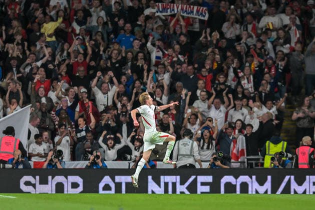 Anthony Gordon of England celebrates scoring England™s second goal during the Nations League match between England and Spain at Wembley Stadium, London, England on 26 September 2026. Copyright: xPhilxHutchinsonx 45460020