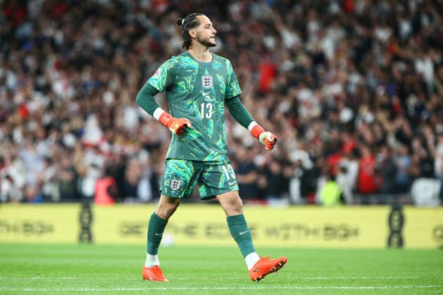 LONDON, ENGLAND, SEPTEMBER 26: James Trafford of England celebrates Harry Kanes goal during a UEFA Nations League Group 3 match between England and Spain at the Wembley Stadium on September 26, 2026 in London, England. (Photo by Zach Forster Sports Press Photo) Copyright: xZachxForster SportsxPressxPhotox Sportspressphoto_SPR240371