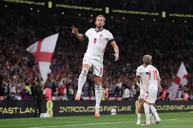 UEFA Nations League - England v Spain LONDON, ENGLAND, SEPTEMBER 26: GOAL 2-1, Harry Kane of England national team, Nationalteam goal celebration after scoring a goal to put England 2-1 ahead during The UEFA Nations League Group Stage match in Group C3 between England v Spain at Wembley Stadium, London, England, on September 26. (Photo by Daniel Weir) London Wembley Stadium England Copyright: xDanielxWeir SportsxPressxPhotox Sportspressphoto_SPR240353