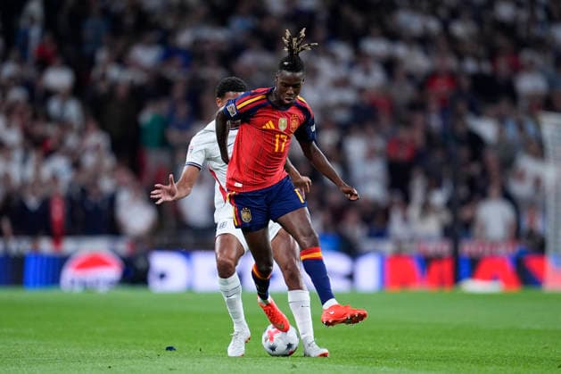 September 26, 2026, London, London, England: Nico Williams of Spain in action during the UEFA Nations League 2026 27 League Phase MD1 Group A3 match between England and Spain at Wembley Stadium on September 26, 2026, in London, England. London England - ZUMAa181 20260926_zaa_a181_143 Copyright: xDennisxAgyemanx